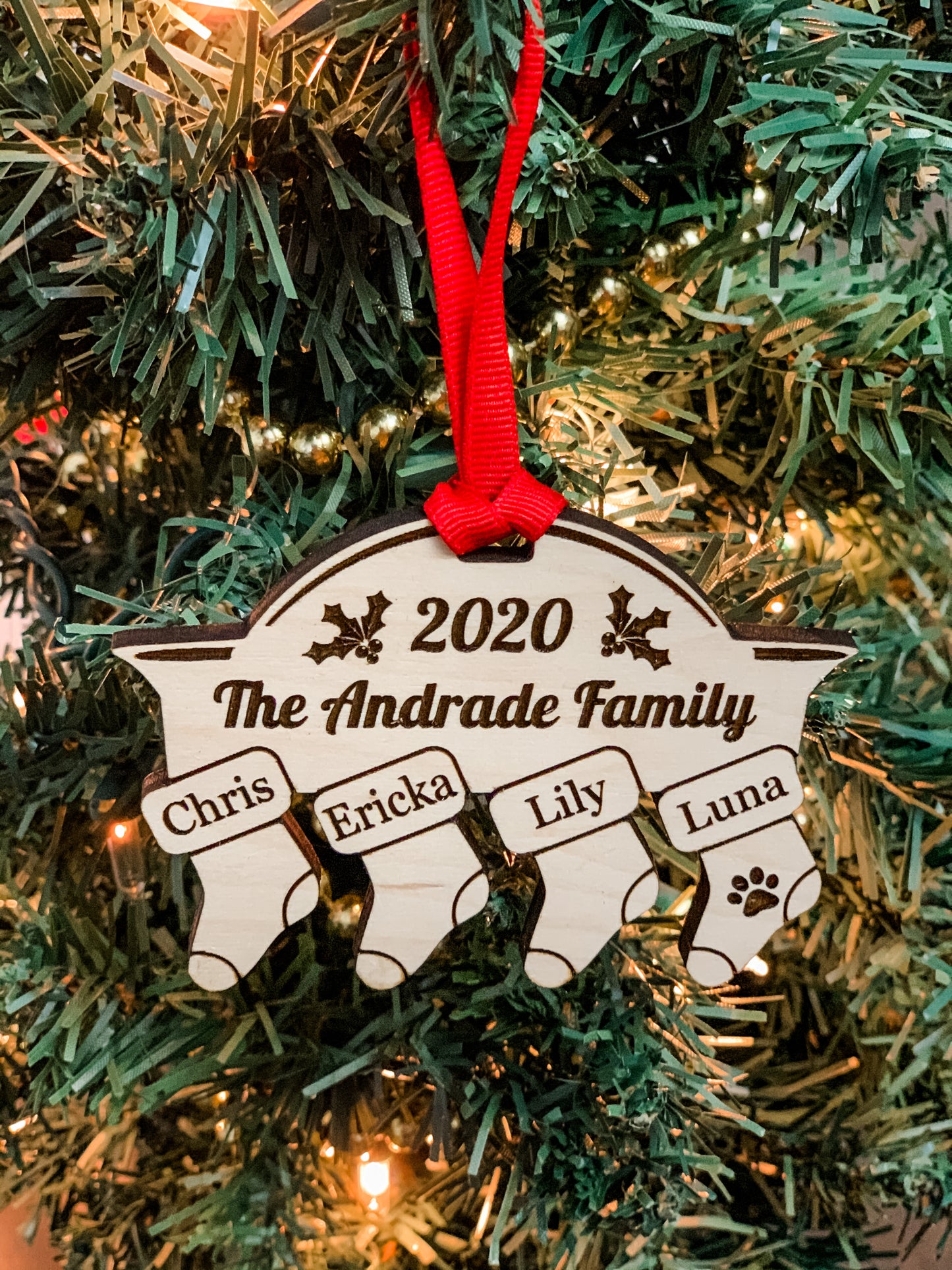 Personalized Wood Fireplace Stocking Ornament